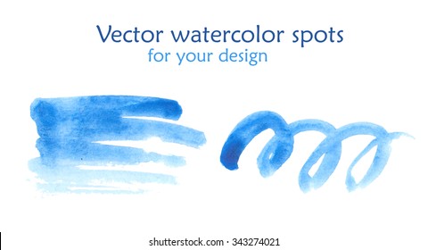 Set of blue watercolor spots, vector