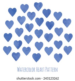 set of blue watercolor vector hearts