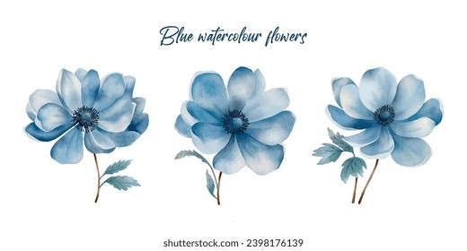 Set mit blauen Blumen. Vektorbotanikale für Hochzeitsdesign