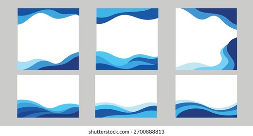 Conjunto de diseños de borde abstracto de onda azul. Elementos gráficos modernos para carteles, volantes y presentaciones.