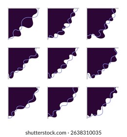 Set of Blue Wave Corner Header Footer Shape Vector Assets for Flyer, Banner, Poster, Etc. Corner Frame Shape