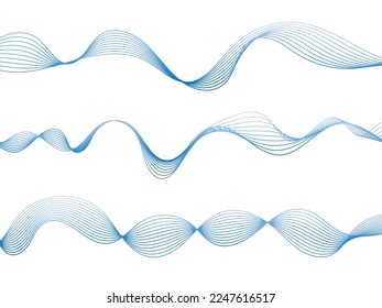 Set Blue Wave Lines Pattern Abstract Background. Vector