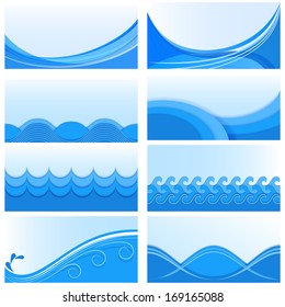 Conjunto de fondos vectoriales de onda azul con espacio de copia blanca.