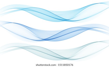 
Set of blue waves. Abstract stream of waves. Design element.