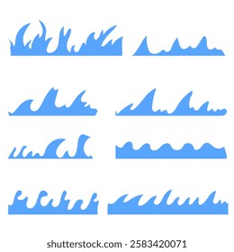 Set of blue waves isolated flat design