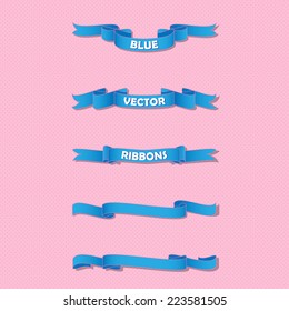 Set of blue wavy banners on gentle background