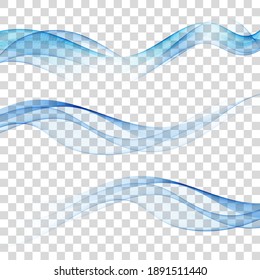 Set of blue wavy element Blue wave flow Transparent design element