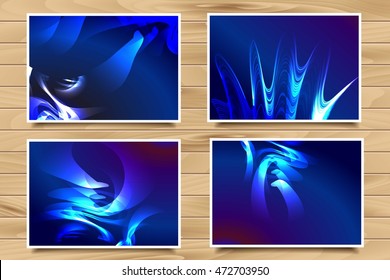 set of blue web banners on wooden background. Vector illustration for your design