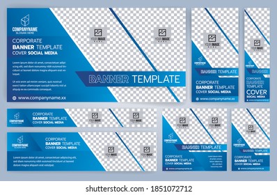 Set of Blue Web banners templates, Standard sizes with space. Vector illustration