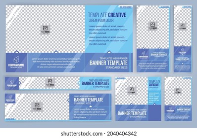 Set von Blue Web-Banner-Vorlagen, Standardgrößen mit Leerzeichen. Vektorgrafik