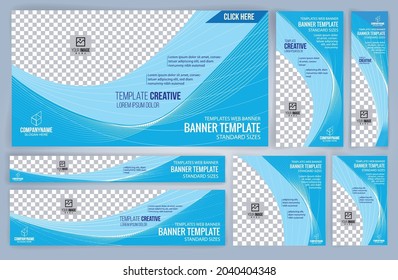 Set of Blue Web banners templates, Standard sizes with space. Vector illustration