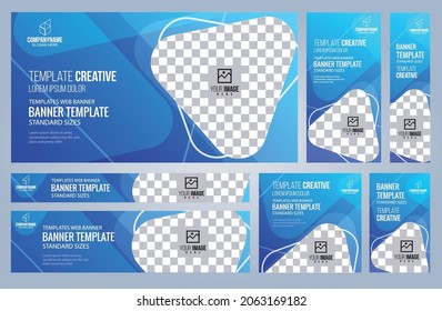 Set von Blue Web-Banner-Vorlagen, Coverpage Standard Größen mit Leerzeichen. Vektorgrafik