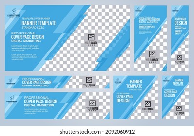 Set von Blue Web-Banner-Vorlagen, Coverpage Standard Größen mit Leerzeichen. Vektorgrafik