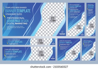 Set of Blue Web banners templates, Coverpage Standard sizes with space. Vector illustration
