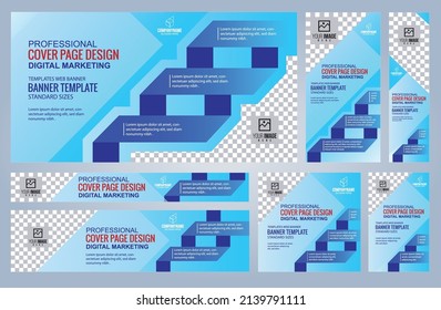 Set of Blue Web banners templates, Coverpage Standard sizes with space. Vector illustration