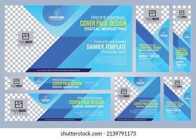 Set of Blue Web banners templates, Coverpage Standard sizes with space. Vector illustration