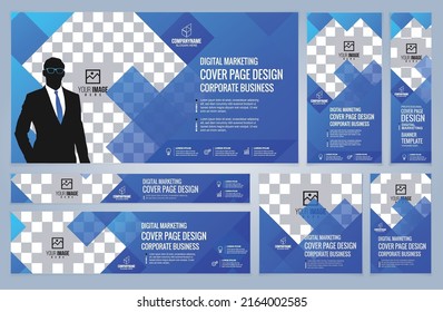 Set von Blue Web-Banner-Vorlagen, Coverpage Standard Größen mit Leerzeichen. Vektorgrafik