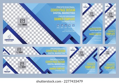 Set of Blue Web banners templates, Coverpage Standard sizes with space. Vector illustration