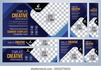 Set of Blue Web banners templates, Coverpage Standard sizes with space. Vector illustration