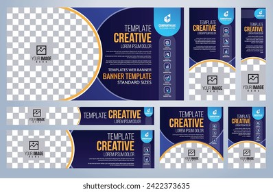 Set of Blue Web banners templates, Coverpage Standard sizes with space. Vector illustration