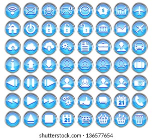 set of blue web, multimedia and business icons on a white background