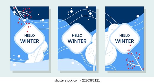 set of blue and white abstract backgrounds with winter theme. use for backgroud, banner, flyer, brochure, invitation, greeting card and social media stories. nature ,flat and simple style