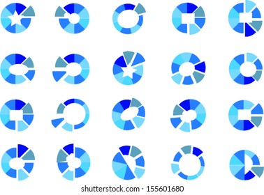 Set of blue and white circle diagram for your design. Business chart elements. Circle cart infographic design.  Element of process for your design. Vector icons. 