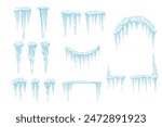 Set of Blue and white Icicles spiked sharp ice vector illustration isolated on white background