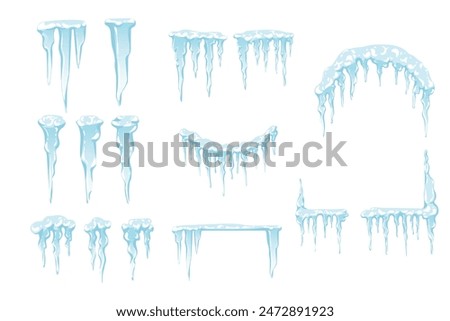 Set of Blue and white Icicles spiked sharp ice vector illustration isolated on white background