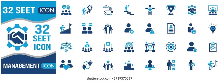 Set of blue and white management and seet business