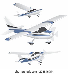 Set of blue and white planes in different positions