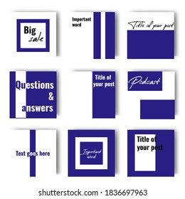 Set of blue and white post template for social media.