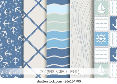 Set Of Blue And White Sea Seamless Patterns. Scrapbook Design Elements. All Patterns Are Included In Swatch Menu.