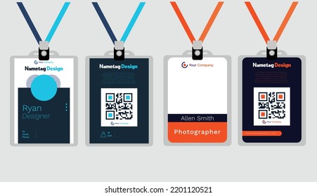 set of blue and white template staff or cool employee ID card or id card vector illustration on gray background.