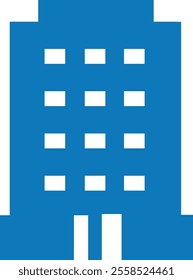 set of blue and white windows building icons, such as city, apartment, condominium