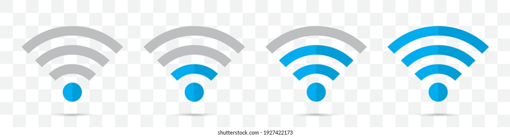 Set of blue wifi icons in a flat design