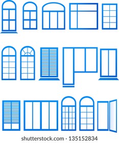 Set of blue window icons on white background