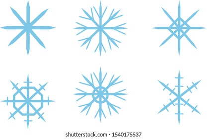 Set blue Winter Snowflake isolated on white background.