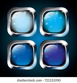 Set of blue winter-themed backgrounds with a silver frame, with space for your text. Vector illustration.
