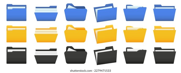 Conjunto de carpeta de archivos azul, amarillo y negro. colección de carpetas de Office