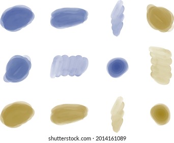 Establecer salpicaduras de color de agua con pincel azul y amarillo
