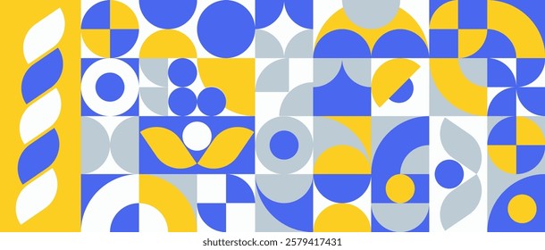 Set of blue yellow gray white abstract geometric shapes forms, vector pattern