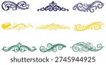 Set of blue, yellow, and green decorative vintage swirl flourishes eps 10