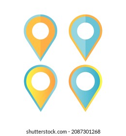 Set of blue and yellow location pin icons. Suitable for showing location on navigation map, GPS showing direction, location or contact.