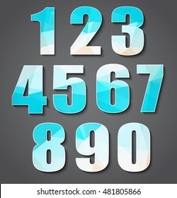 Set blue and yellow polygon numbers from 0 to 9. Vector illustration