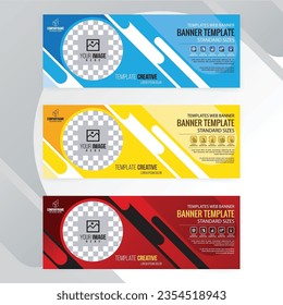 Set of Blue with yellow and red Web banners templates, Coverpage Standard sizes with space. Vector illustration