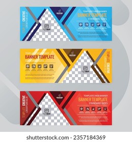 Set of Blue with yellow and red Web banners templates, Coverpage Standard sizes with space. Vector illustration