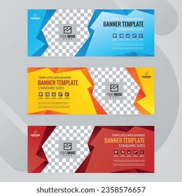 Set of Blue with yellow and red Web banners templates, Coverpage Standard sizes with space. Vector illustration