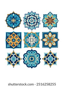 Conjunto de azulejos sem costura azul-bege em estilo oriental.