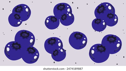 Set of blueberries. Sweet summer bright blueberry in trendy retro vintage style. Cartoon red fresh bilberry food collection. Cute fruit icon. Hand drawn isolated vector illustration